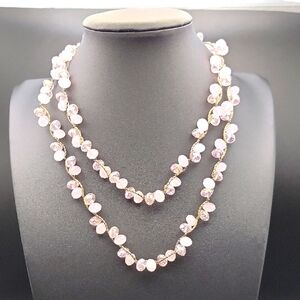 Elegant Long 36" Faceted Frosted Pink & Clear Pink AB Crystal Beaded Necklace